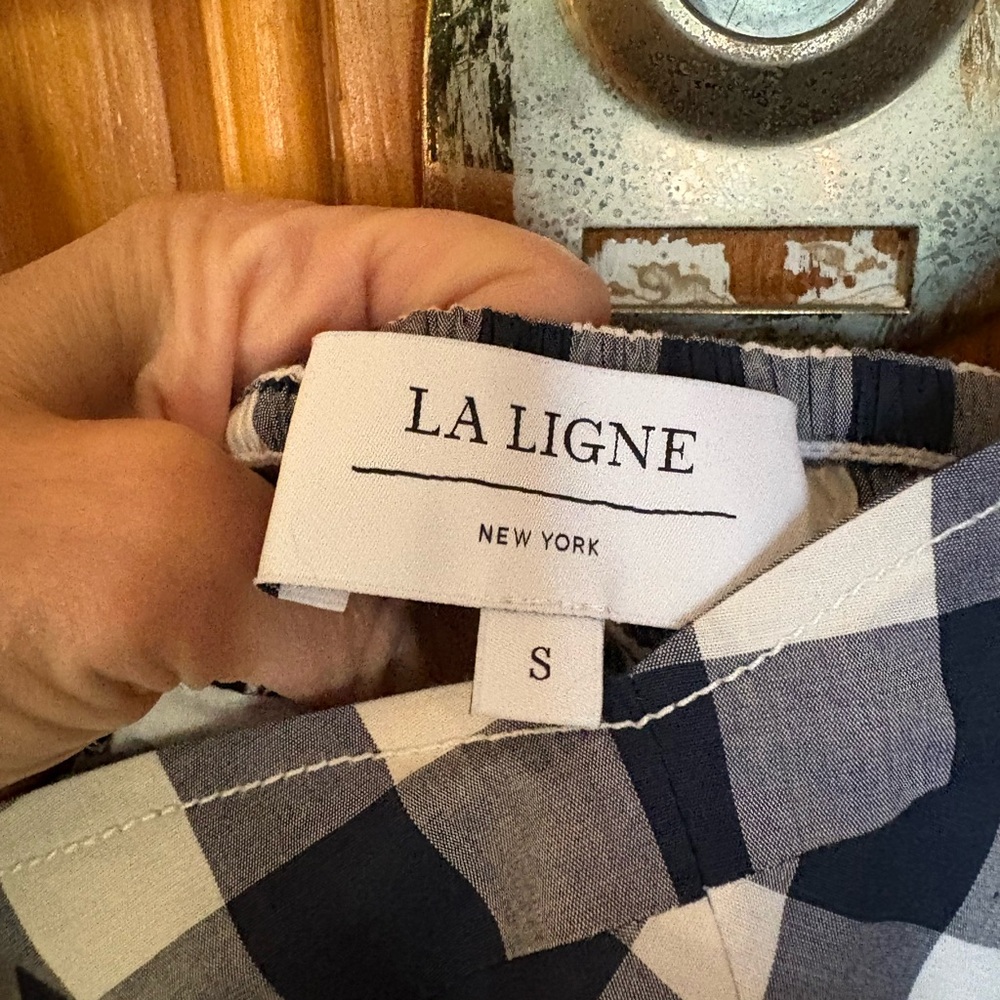 La Ligne Cotton Navy/White Large-scale Gingham Maxi Sundress - Picture 5 of 6